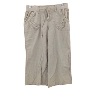 Le‎ Tigre "The Classic" Linen-Blend Cropped Pants Khaki Wide-Leg Pull-On Y2K NWT